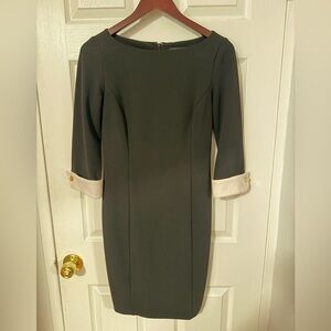 DKNY Black Midi Dress with White Turnback Cuffs